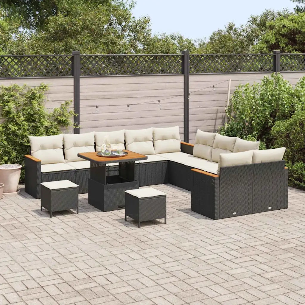Set Divano da Giardino con cuscino 13 pcs Nero polyrattan