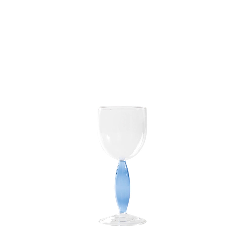 Dorici Set 4 Calici per Vino Bianco in Vetro Borosilicato Soffiato a Mano con Dettagli Bluino - Design Raffinato ed Elegante per Tavole Moderne