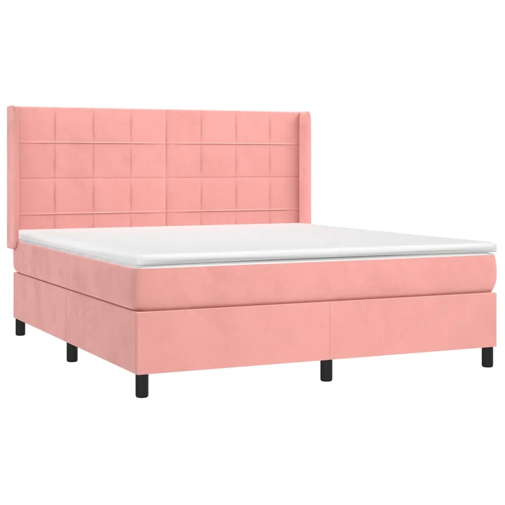 Letto a Molle con Materasso e LED Rosa 160x200 cm in Velluto 3139576