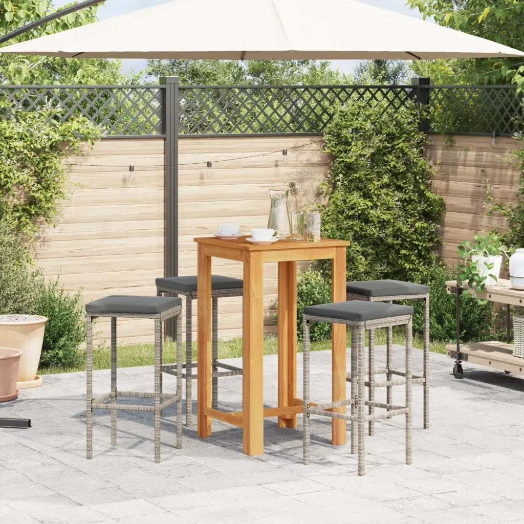 Set Bar Giardino 5pz | Set Salotto da Giardino Grigio Legno Massello Acacia e Polyrattan
