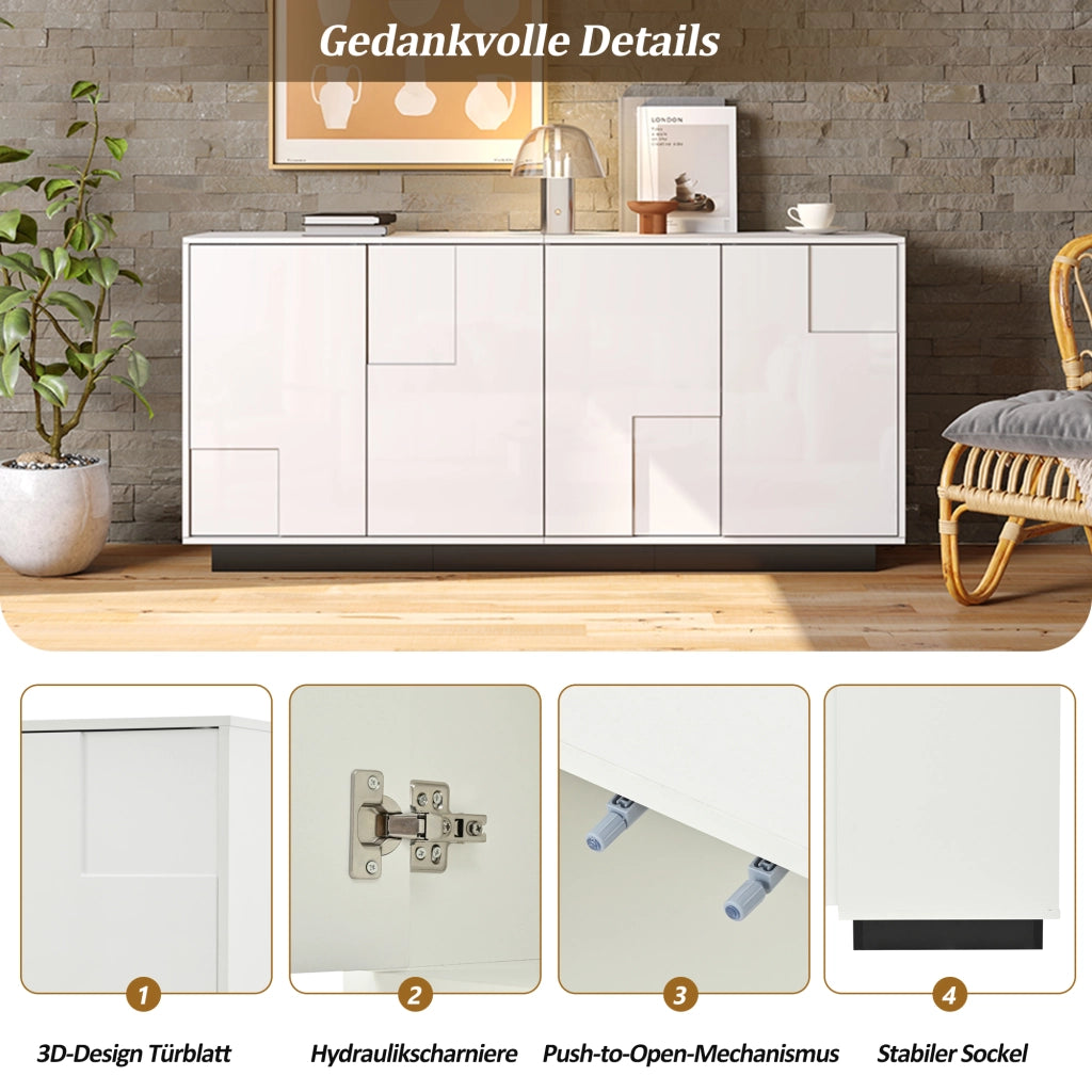 SIDEBOARD 160x37x75,5 cm 4 ante bianco lucido e nero