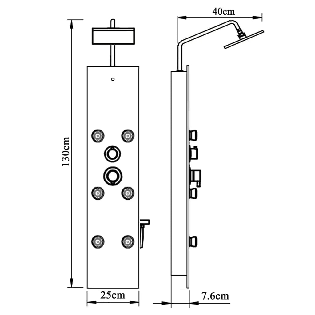 Pannello doccia con soffione rubinetto vetro acciaio inox 130 cm nero 02_0003437