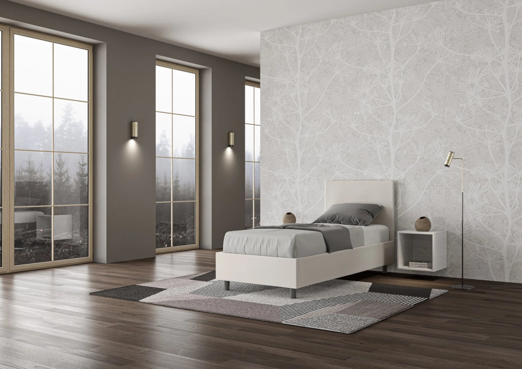 BS COM Letto singolo contenitore imbottito 80x210 similpelle bianco