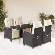 Set da Pranzo da Giardino 5 pz Nero con Cuscini in Polyrattan