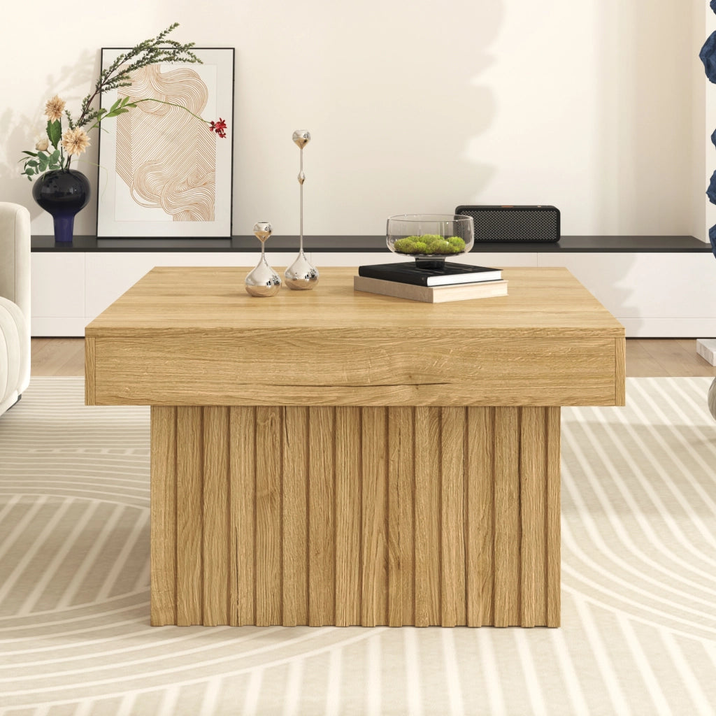 Tavolino quadrato con 1 vano aperto, stile moderno per soggiorno, in MDF e truciolato, naturale, 79 × 79 × 46 cm
