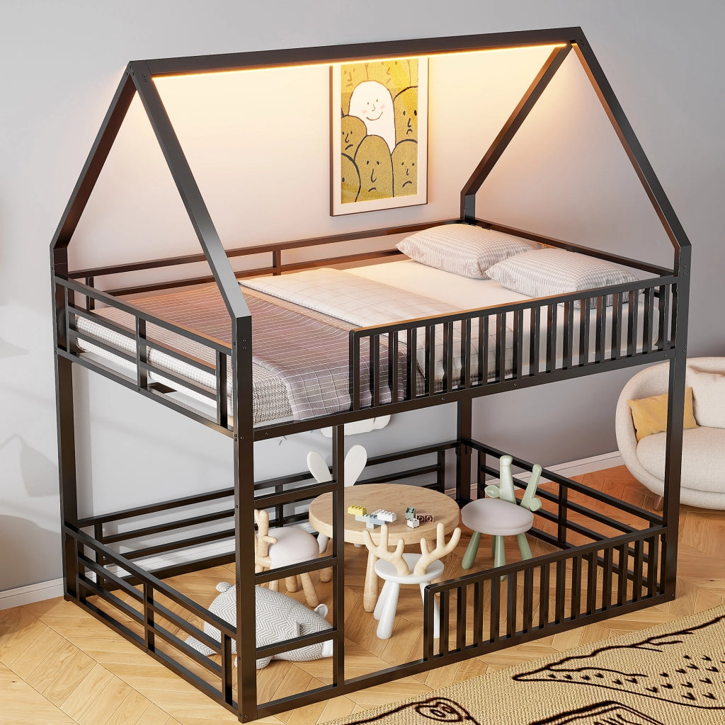 Letto a castello casa funzione recinzione led metallo 140x200 cm
