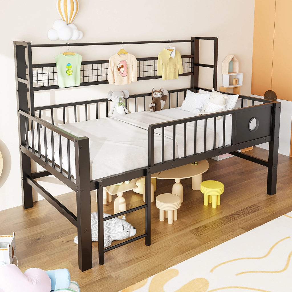 Letto basso per bambini 90*200cm struttura metallica scomparti di stoccaggio per bambini e adolescenti
