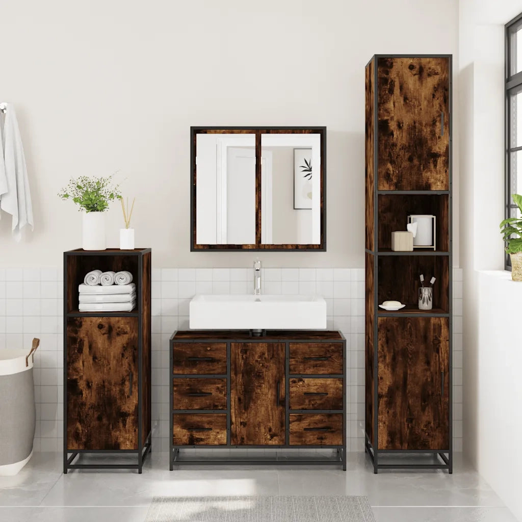 Mobile Lavabo Bagno Rovere Fumo 60x30x60 cm Legno Multistrato 849281