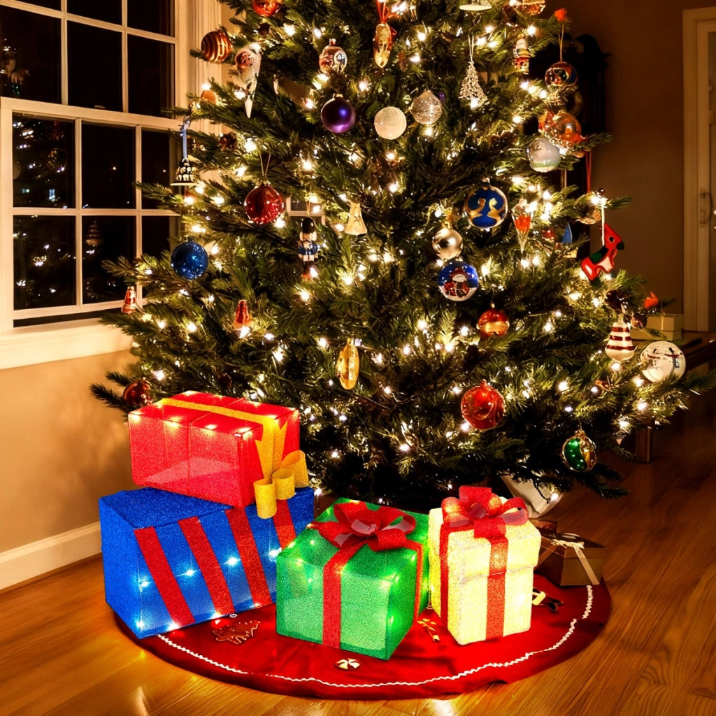 Pacchi regalo decorativi con 51 luci LED caldi fiocchi e combinazione flessibile, Set di 4 scatole regalo a LED di natale-Decorazioni natalizie