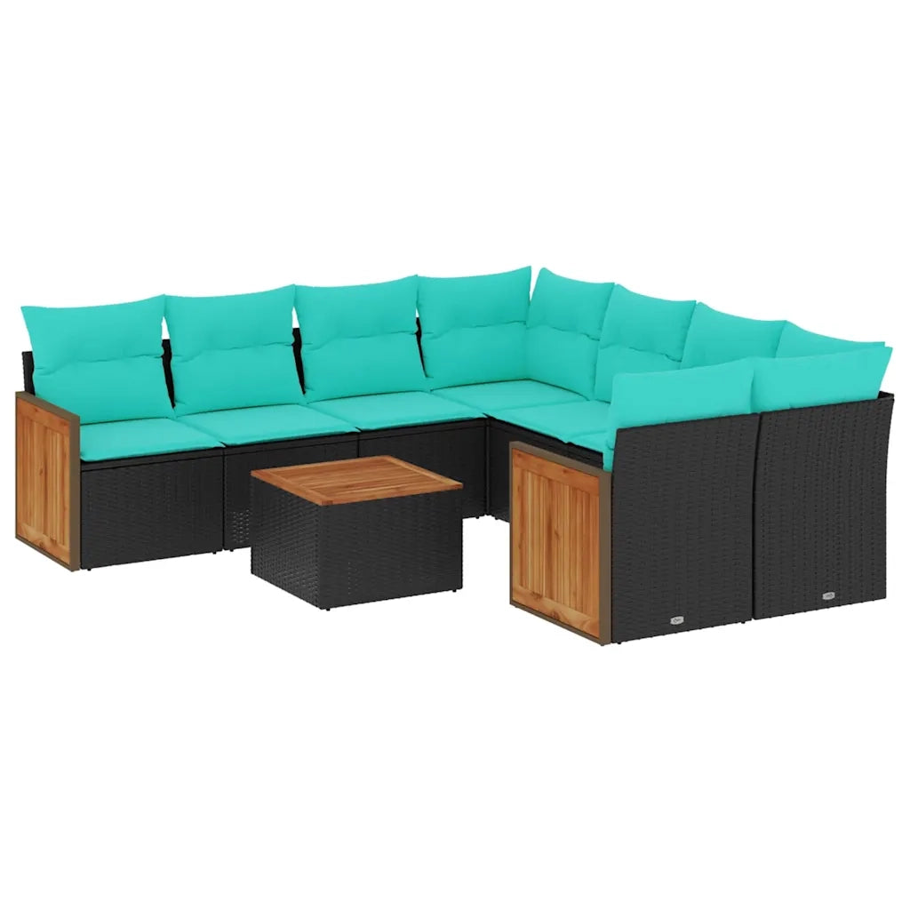 Set Divani da Giardino 9 pz con Cuscini Nero in Polyrattan 3227506