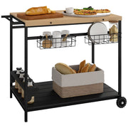 Carrello da giardino per barbecue ¨C Xylo ¨C legno e metallo con 2 ripiani e portabottiglie