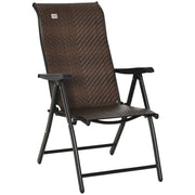 Sedia pieghevole con braccioli schienale regolabile in 7 posizioni realizzata in polyrattan per giardino e patio.