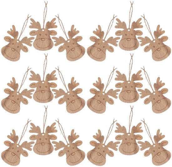 Decorazioni di Natale in Legno 20 Stuks - Placchette in Legno Non Lavorate - Testa di Renne in Legno - Appoggiatestiera - Etichette da Cassetta - Decorazioni di Natale Fai da Te - Decorazioni di Natale in Legno per Appendere