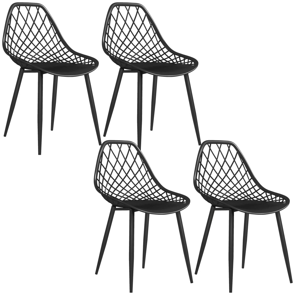 Set 4 Sedie da Pranzo Moderne con Schienale Traforato ¨C Minimal ¨C Plastica Nero Metallo