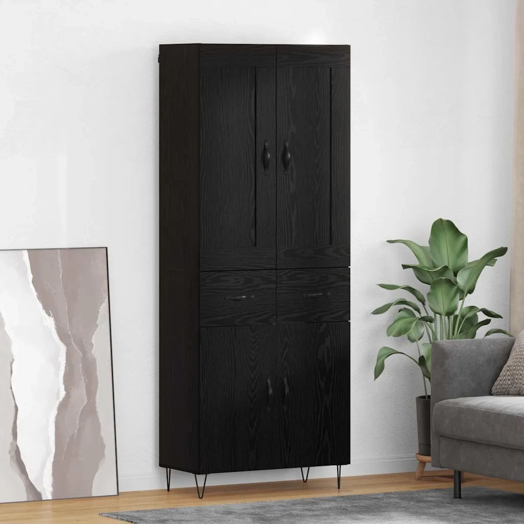 Credenza-Buffet-Armadio da cucina Rovere Nero 69,5 x 34 x 180 cm Legno multistrato 107539