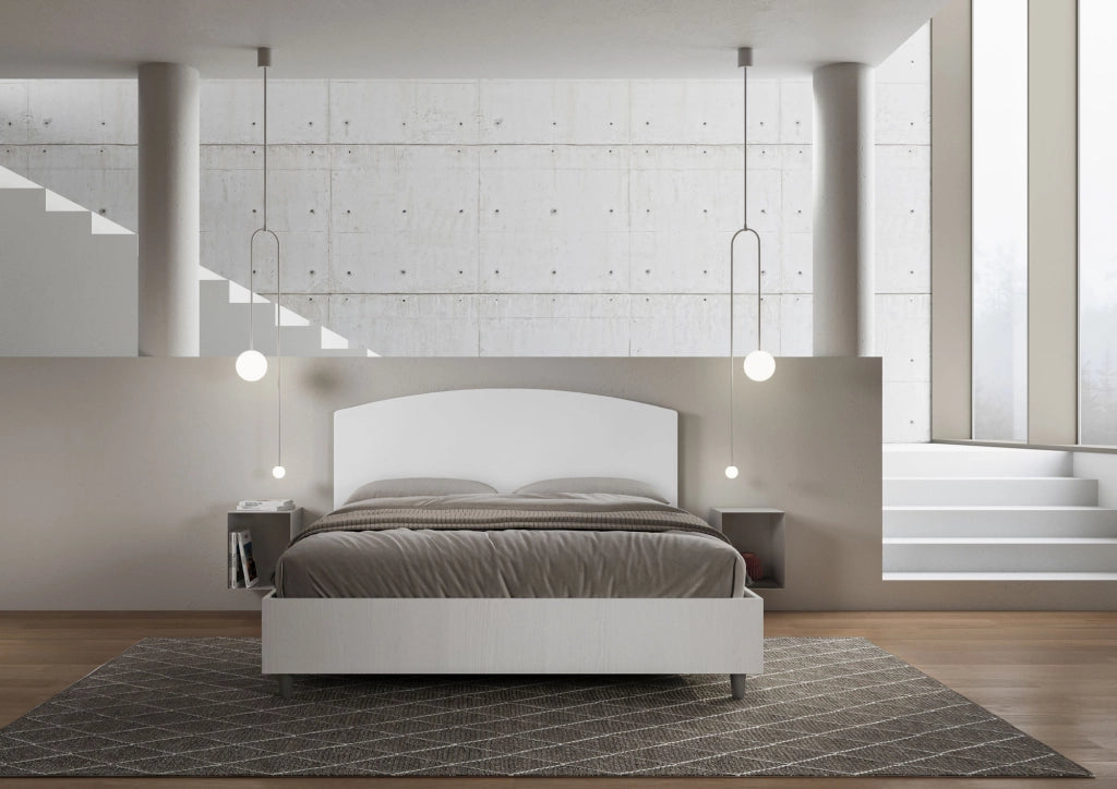 Letto Matrimoniale 160x200 cm con Rete e Contenitore Alzata Comoda Struttura Bianco Frassico e Testata in Similpelle