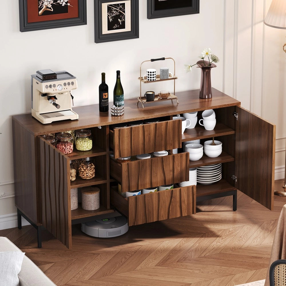 Credenza 150cm ¨C Xylo ¨C Rovere Scuro, 3 Cassetti, Legno, Soggiorno, Ingresso