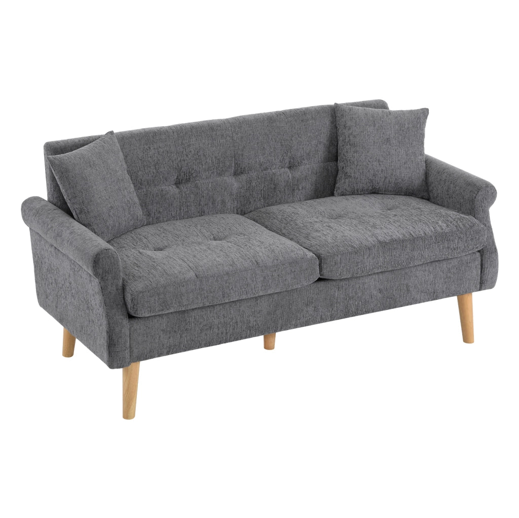 Divano a 2 posti 162x74x77 cm con cuscino spesso in chenille grigio