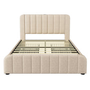 Letto contenitore matrimoniale 160×200 cm con 4 cassetti; USB Type-C e testiera imbottita; materasso incluso; beige