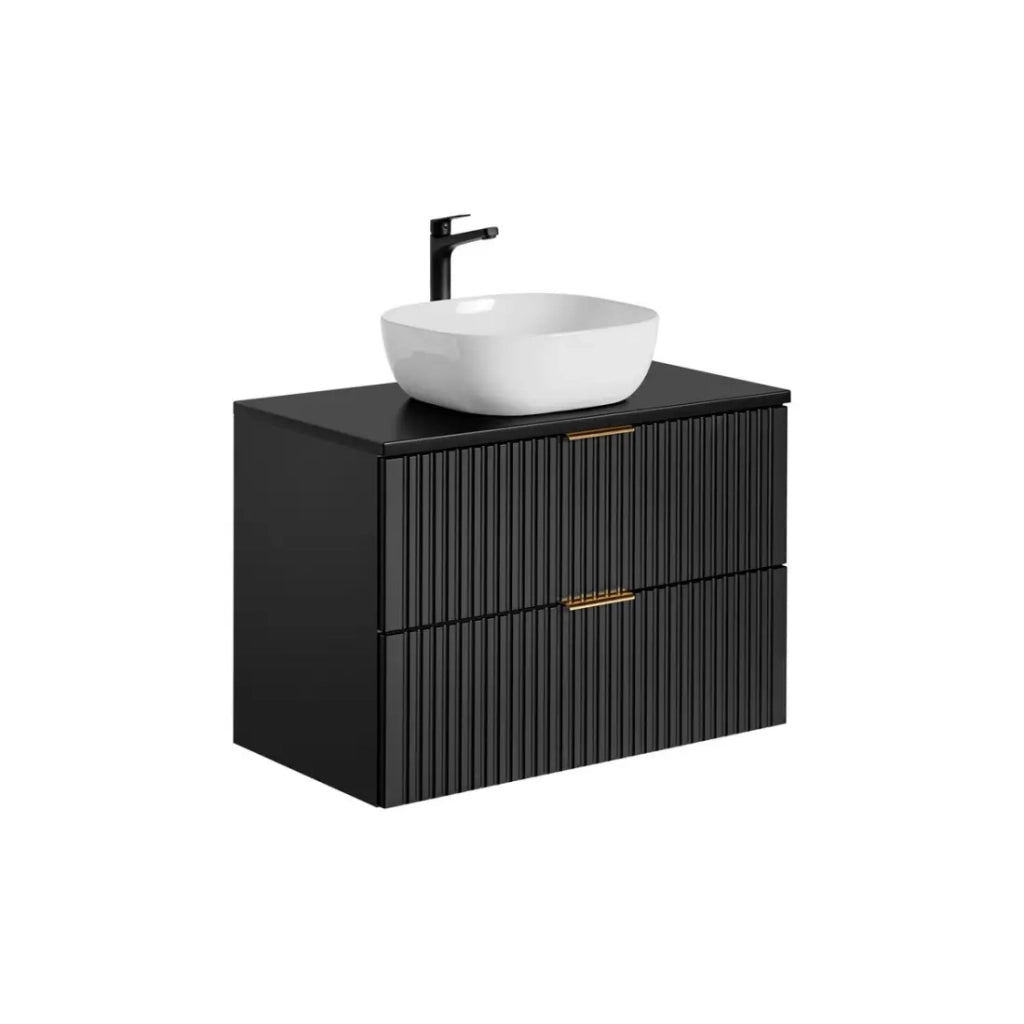 Mobile sottolavabo NOXERA 80 cm – Nero opaco – 2 cassetti + piano per lavabo + lavabo