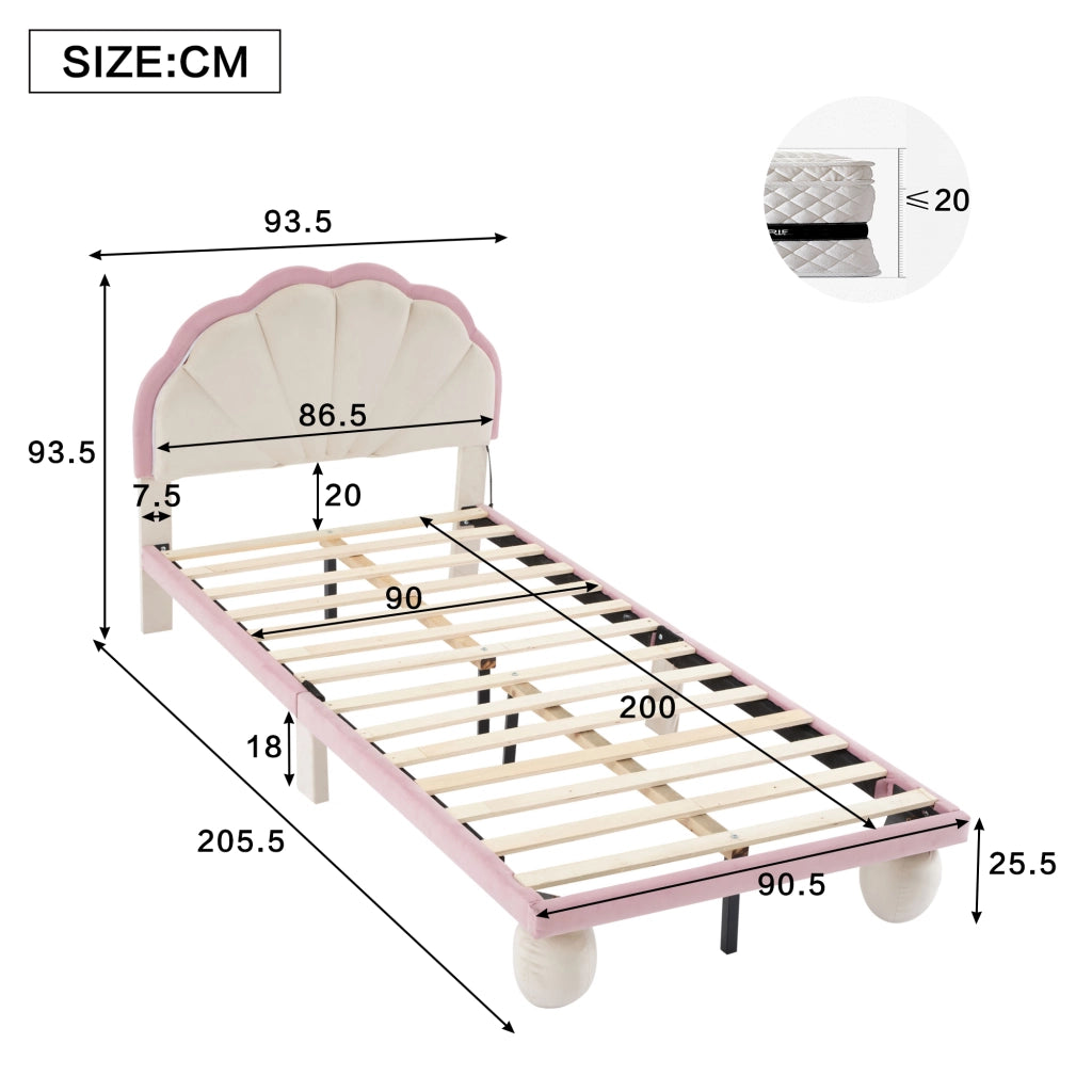 letto imbottito velluto beige rosa 90 x 200 cm