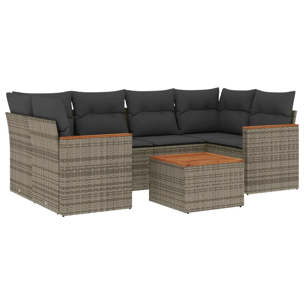 Set Divani da Giardino 7 pz con Cuscini Grigio in Polyrattan 3225801