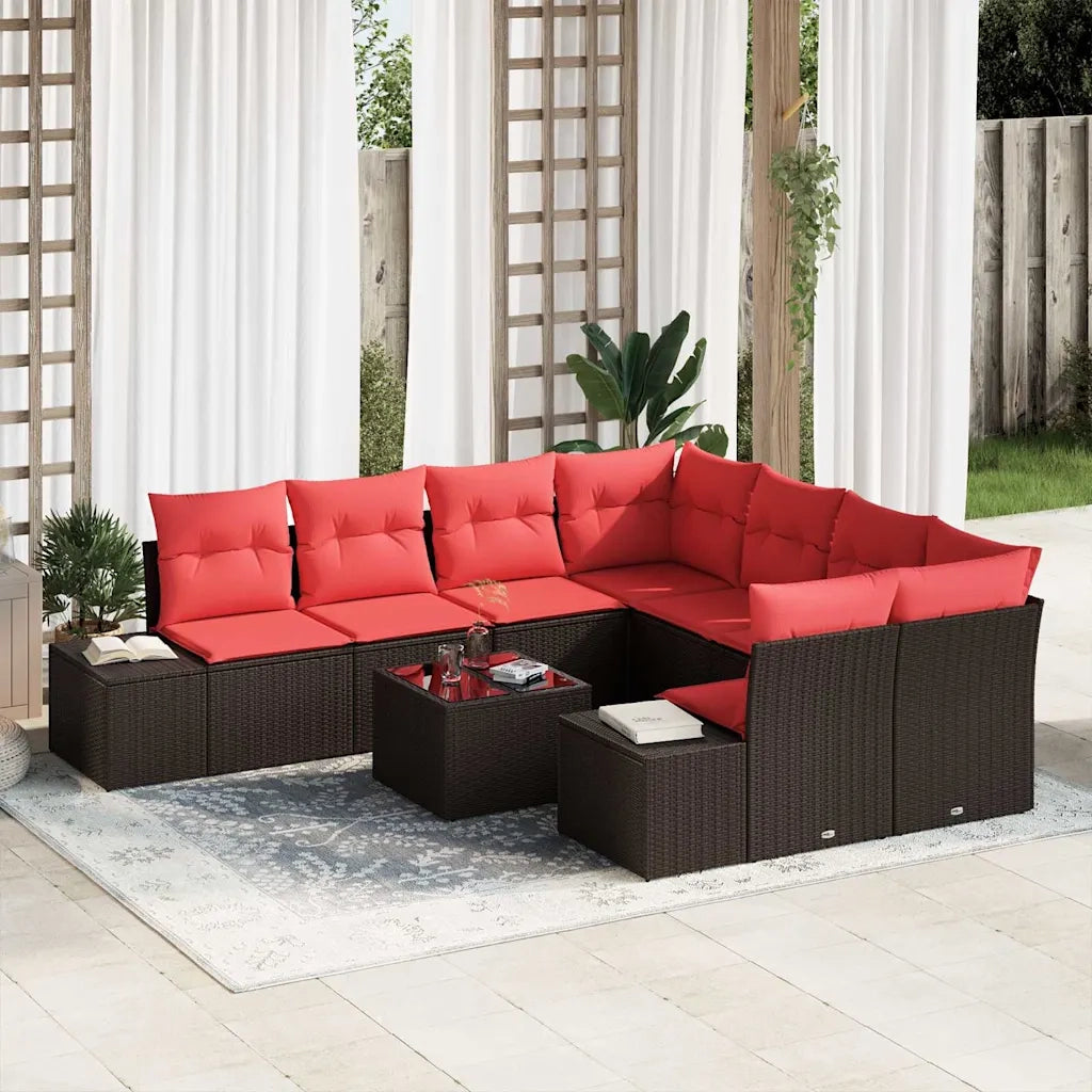 Set Divano da Giardino con cuscino 9 pcs Marrone polyrattan 3347004