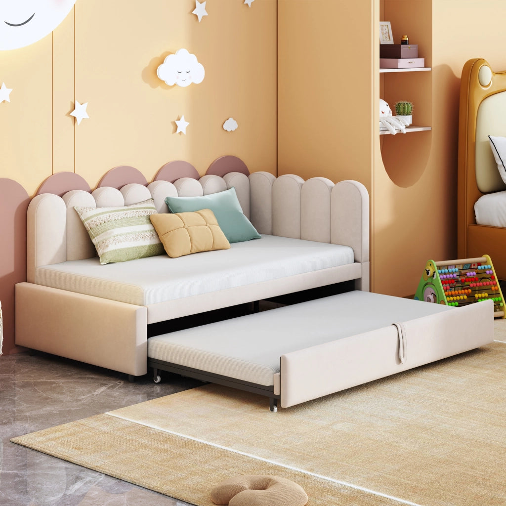 LETTO DIVANO L-Form 90x200 cm Beige in Velluto
