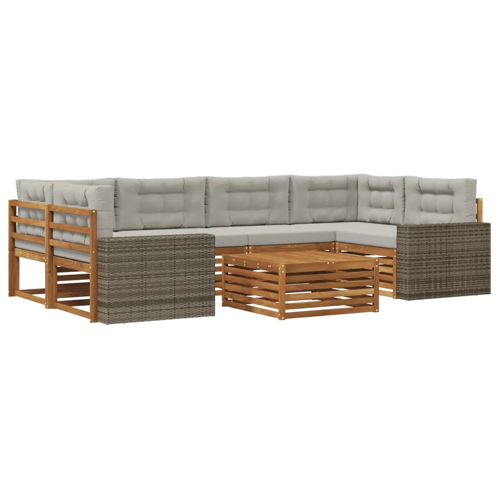 Set di divani da esterno 7 pcs Naturale e Grigio Chiaro 3383099