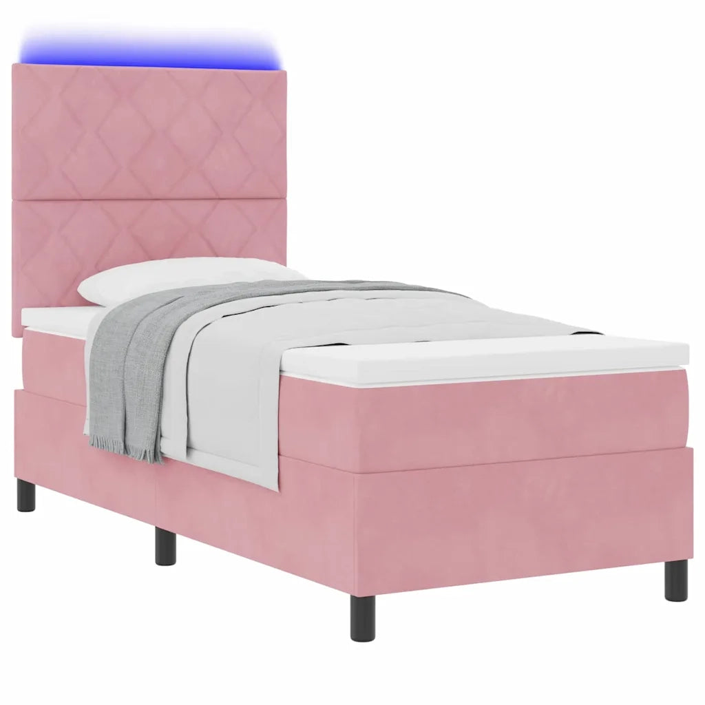 Letto a Sorgente LED con materasso Rosa 90 x 200 cm Tessuto