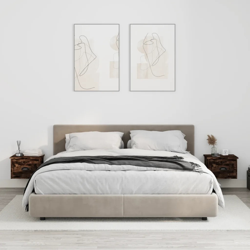 Comodini a Parete 2 pz-Set di 2 Tavolino da notte Rovere Fumo 41,5x36x28 cm