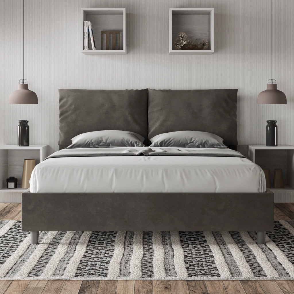 BS COM Letto matrimoniale contenitore imbottito 160x210 microfibra grigio