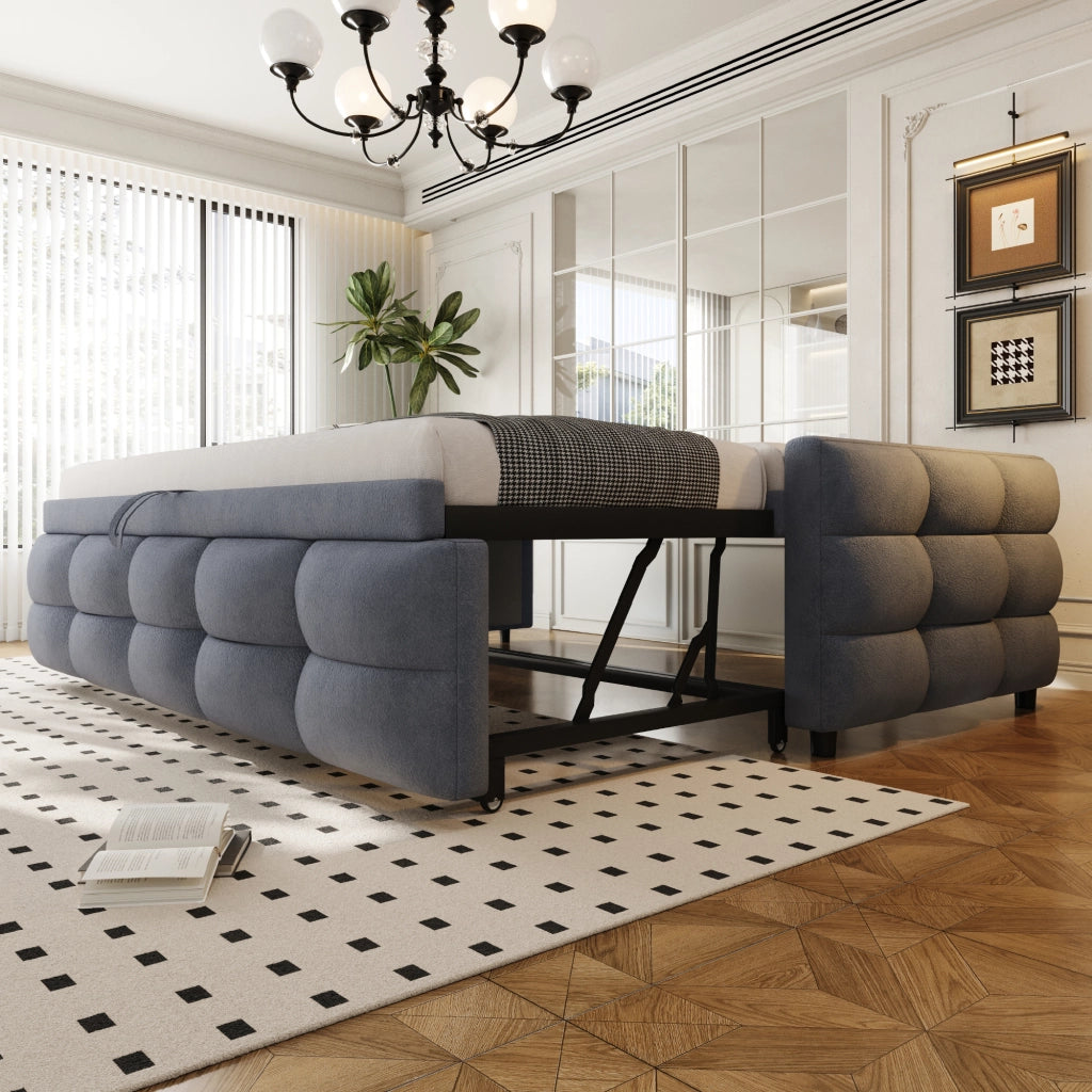 Divano letto estraibile in velluto - Zephmum- 90x190 cm, struttura in legno, grigio