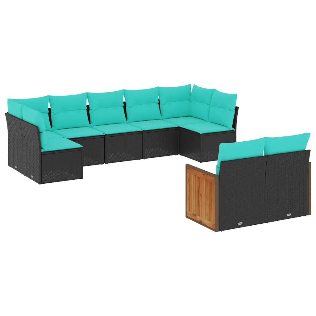 Set Divani da Giardino 9 pz con Cuscini Nero in Polyrattan 3227968
