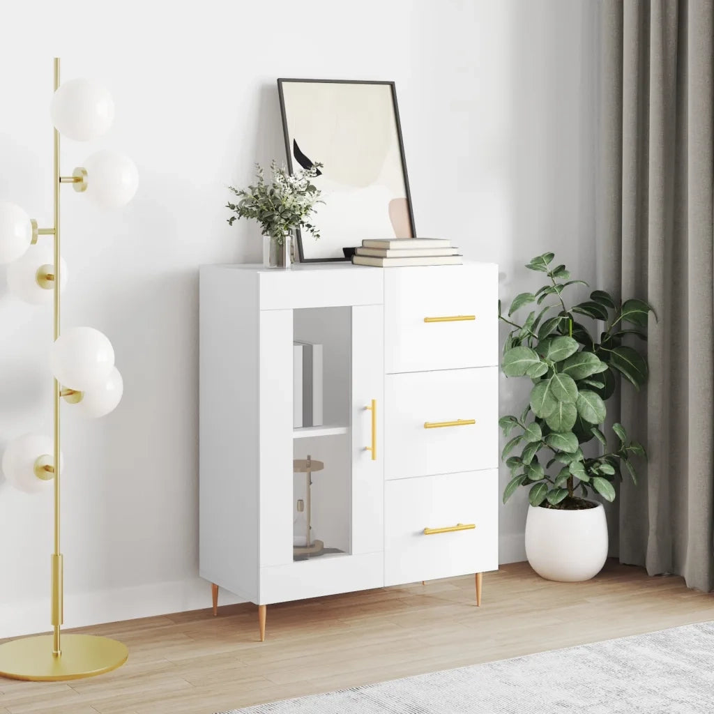 Credenza-Buffet-Armadio da cucina 69,5x34x90 cm in Legno Multistrato Bianco Lucido 460396