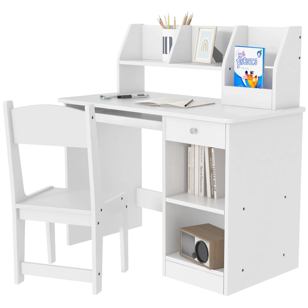 Scrivania per Bambini con Cassetto e Sedia ¨C zephmum ¨C Bianco 90x45x90 cm