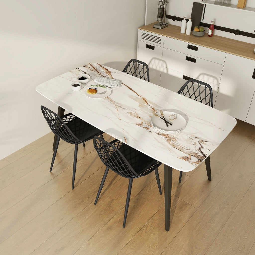 Set 4 Sedie da Pranzo Moderne con Schienale Traforato ¨C Minimal ¨C Plastica Nero Metallo