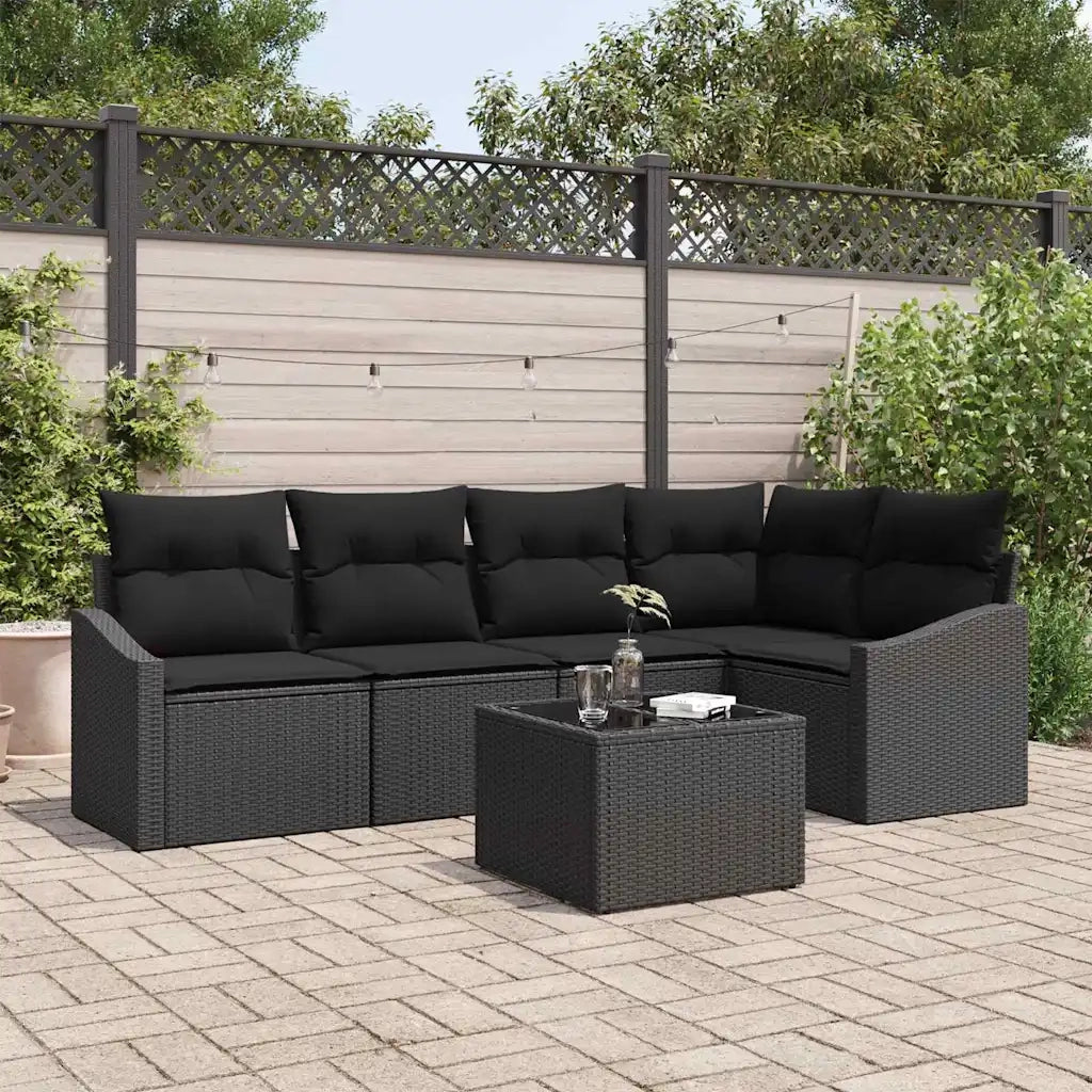 Set Divano da Giardino con cuscino 6 pcs Nero polyrattan