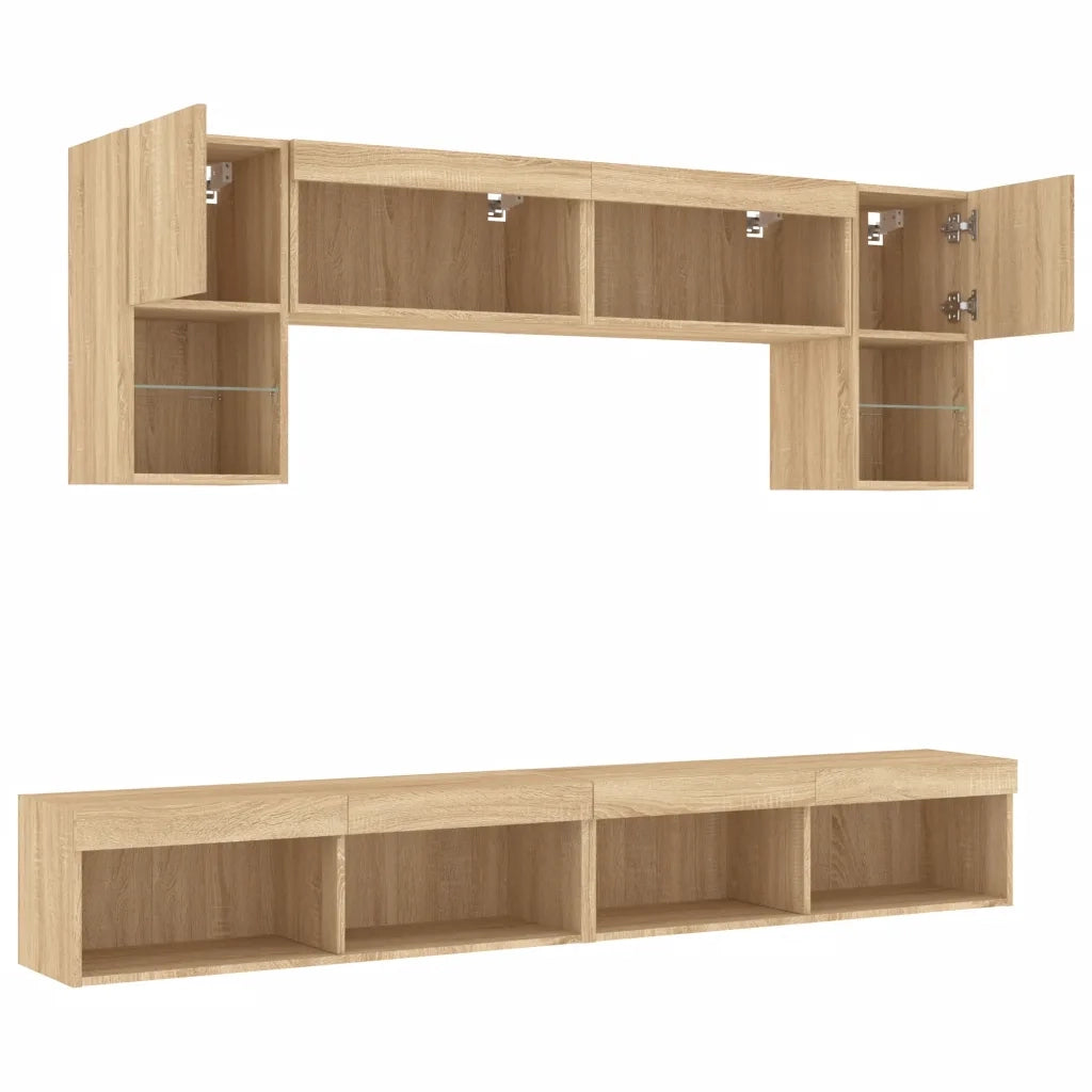 Mobili TV a Muro con LED 6 pz-Credenza per TV sospesa Rovere Sonoma Legno Multistrato 917234