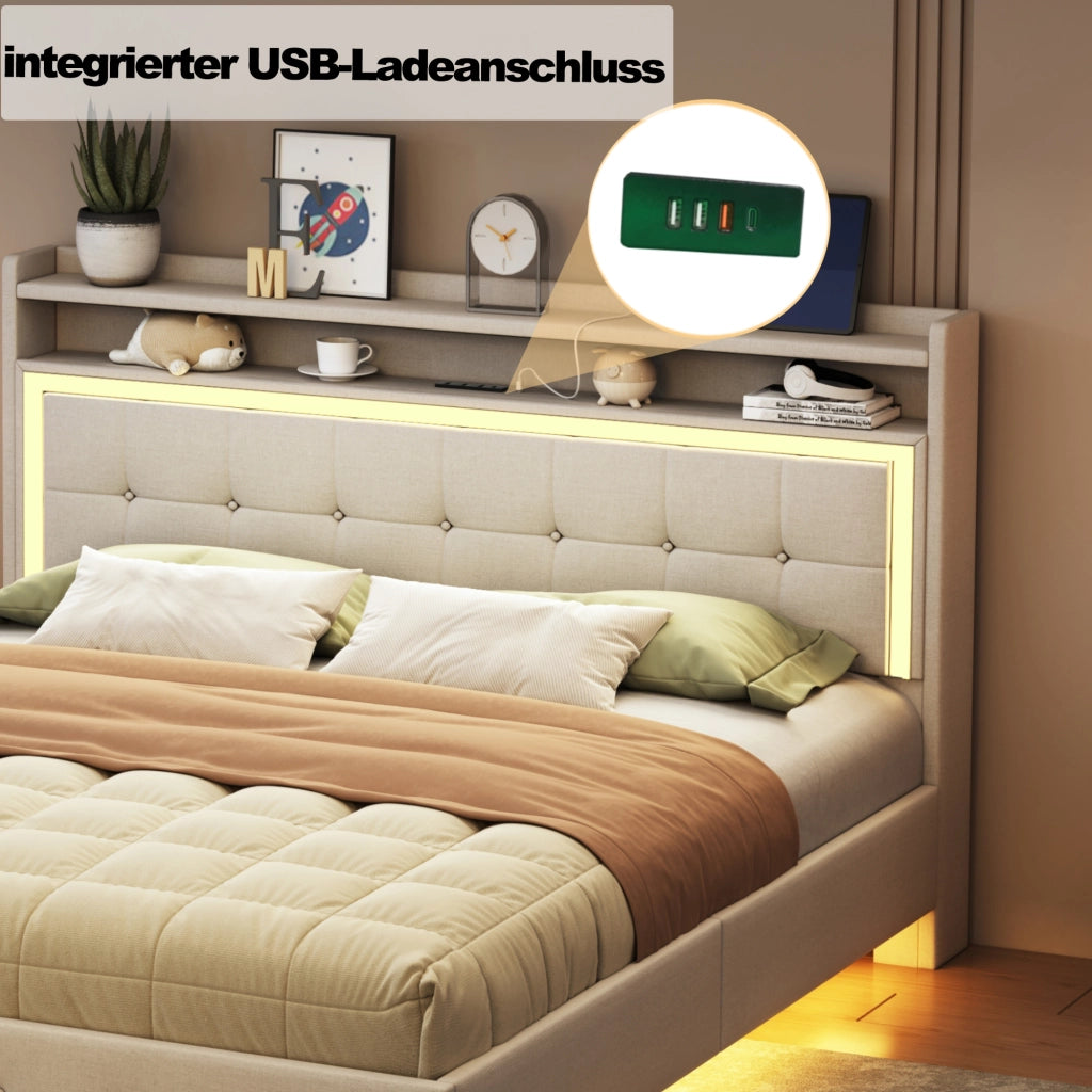 letto imbottito lino beige 140 x 200 cm