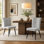 Set di 2 sedie da pranzo in tessuto con motivo pied-de-poule, gambe in metallo, colore grigio chiaro