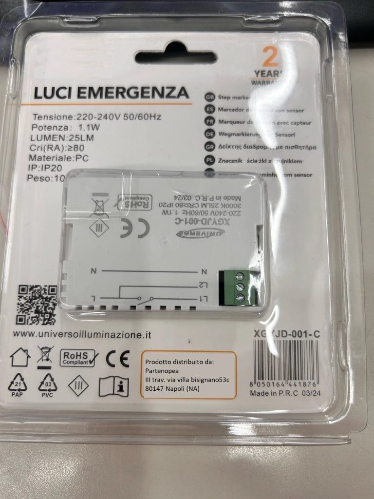 Faretto Led segnapasso lampada muro per scatola 503 doppia funzione fisso e emergenza 220v luce bianca naturale