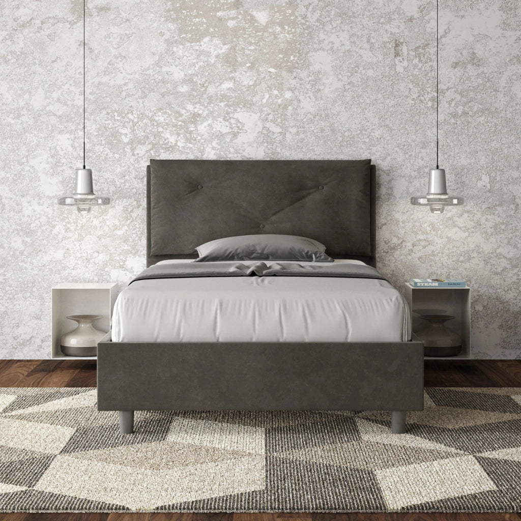 BS COM Letto una piazza e mezza contenitore imbottito 110x200 microfibra grigio