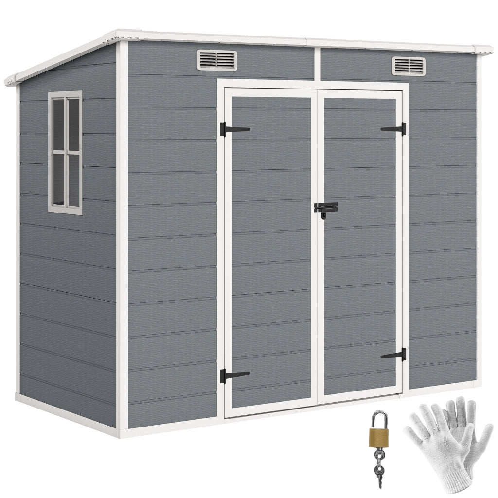 Casetta da giardino 2,4x1,3m ¨C Xylo ¨C resina grigio con pavimento finestra porte