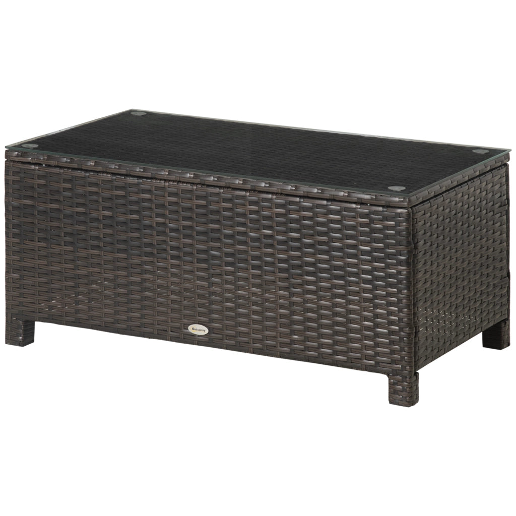 Tavolino da Giardino Esterno Rattan Sintetico ¨C Xylo ¨C Piano Vetro Temperato Marrone 85x50x39cm