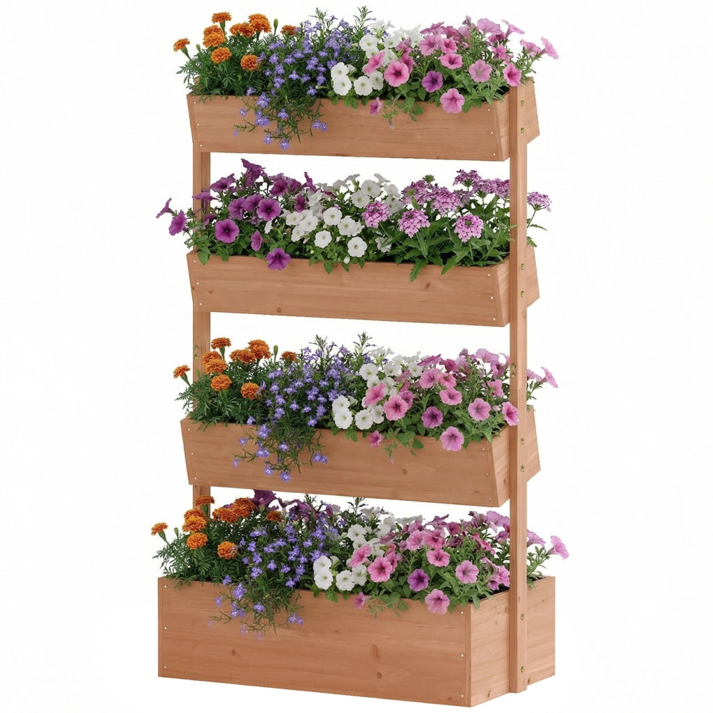 Fioriera Rialzata 4 Ripiani ¨C Xylo ¨C Legno Marrone 85x45x140cm con Drenaggio