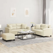 Set di Divani 3 pz con Cuscini Crema in Similpelle