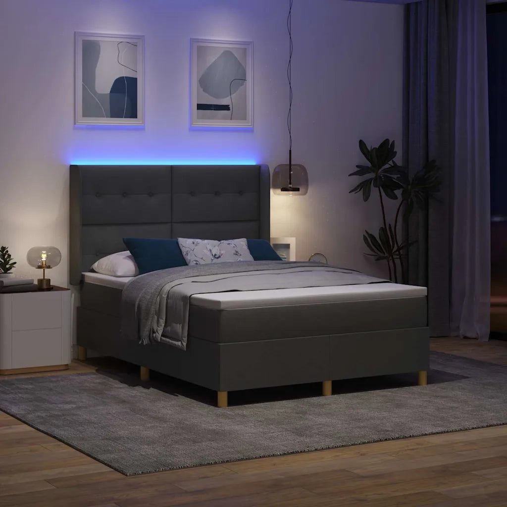 Letto a molle con materasso Grigio 140 x 190 cm Tessuto