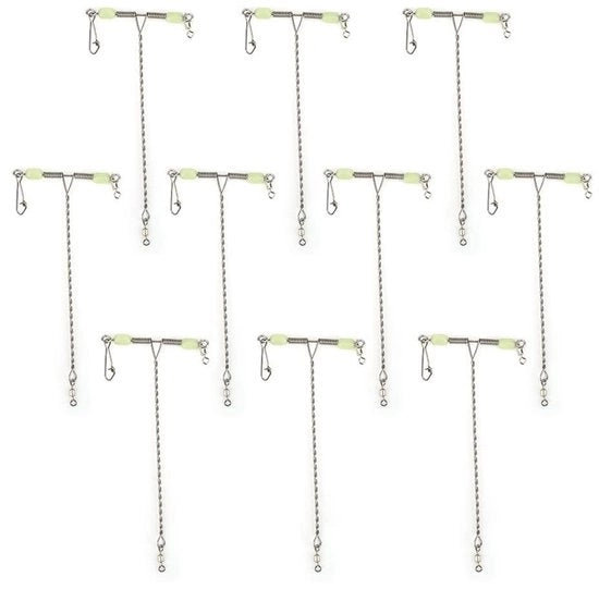 Haken per la pesca - 10 pezzi - Acciaio inossidabile - Rotante flessibile - Perle luminescenti - Effettivo per diverse specie di pesci - Lunga durata - Attrezzo per la pesca