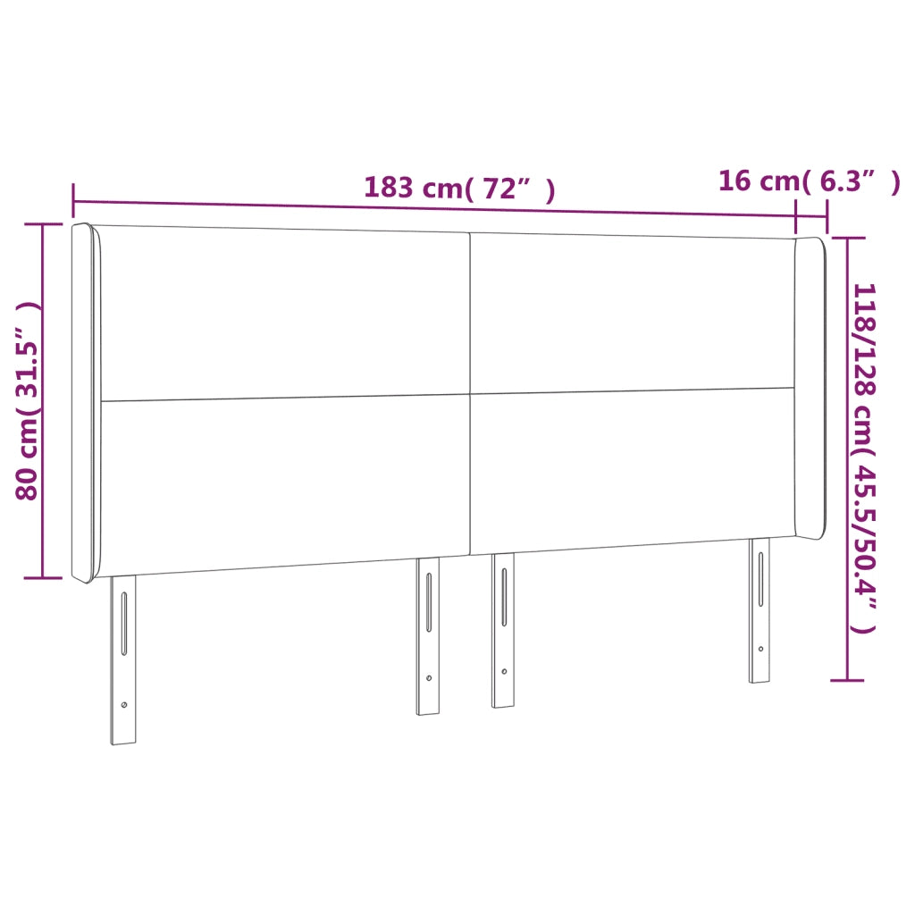 Testiera a LED Nera 183x16x118/128 cm in Tessuto 3123784